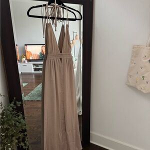 Nina Backless Beige Maxi Dress